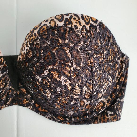VS Victoria Secret Sexy Black Lace Cheetah Bombshell Strapless Push Up Bra 34DD - Picture 2 of 9